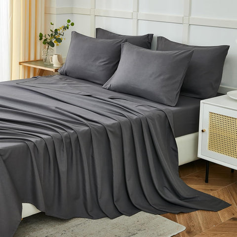 ILAVANDE Grey Queen Sheets Set 6 Piece,Hotel Luxury Super Soft 1800 Series Microfiber Queen Bed Sheets Set-Wrinkle Free & Breathable-14 Deep Pocket Sheets for Queen Size Bed(Queen,Grey)