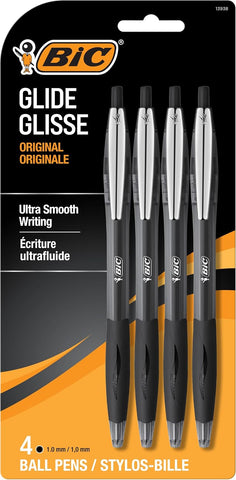 BIC Glide Black Retractable Ballpoint Pens, 1.0mm Medium Point, 4-Count