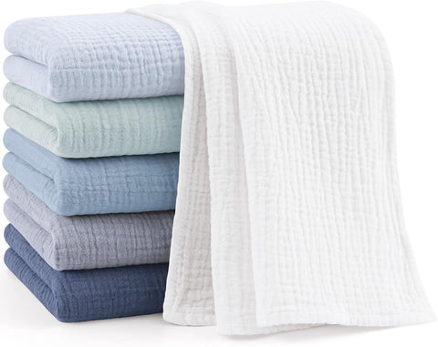 Bearmoss 6 Pack Large Muslin Burp Cloths for Baby Boy, Girl, 100% Cotton (Blue)