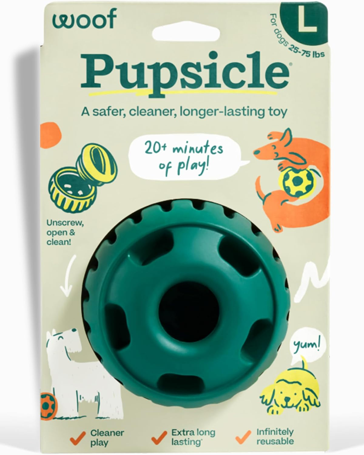 WOOF Pupsicle Interactive Dog Ball Toy for Dogs 25-75 lbs - Green