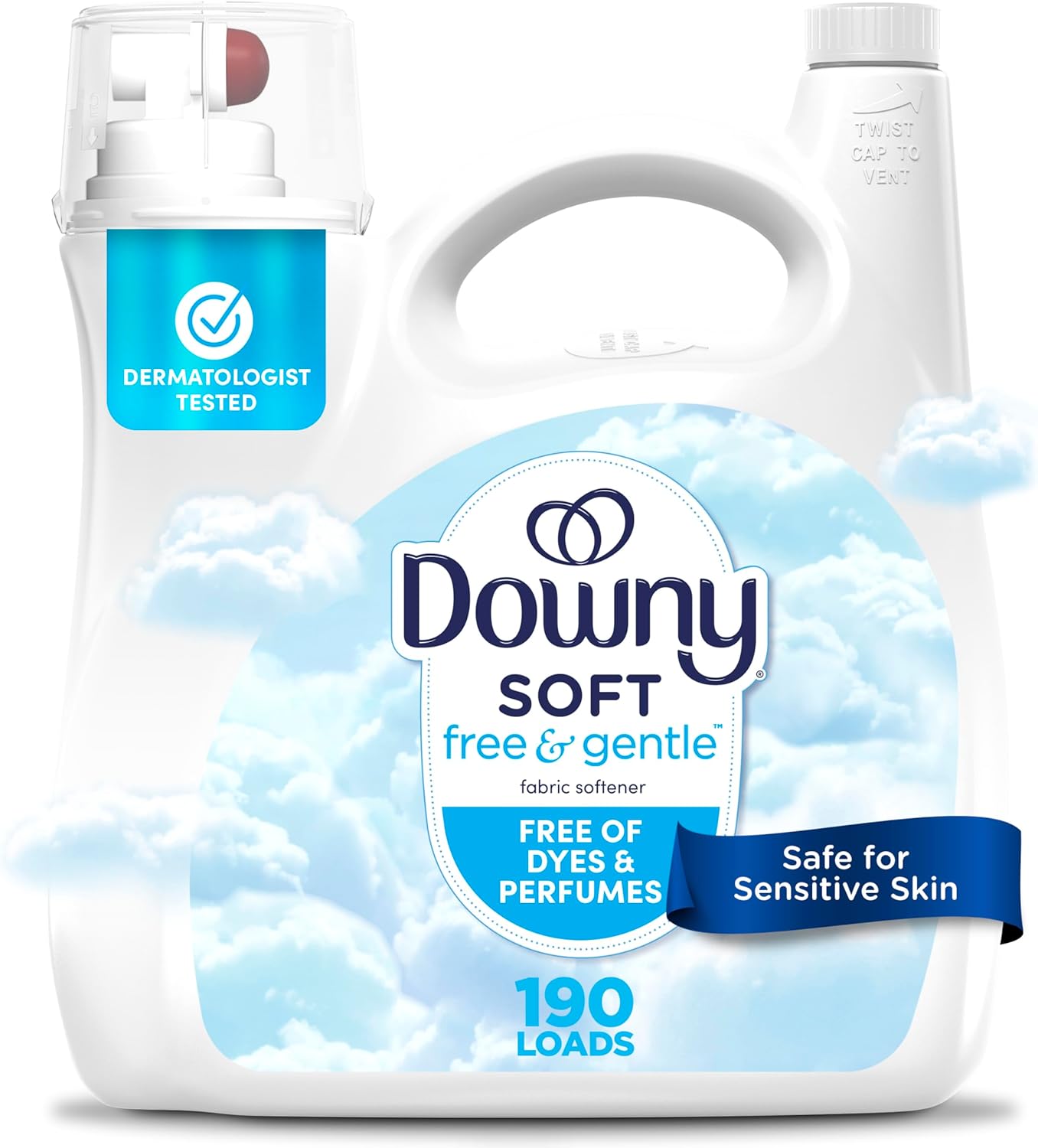 Downy Free & Gentle Liquid Fabric Softener, 140 fl oz, 190 Loads, Hypoallergenic, Sensitive Skin Friendly Fabric Conditioner Liquid