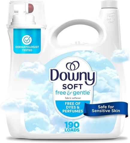 Downy Free & Gentle Liquid Fabric Softener, 140 fl oz, 190 Loads, Hypoallergenic, Sensitive Skin Friendly Fabric Conditioner Liquid