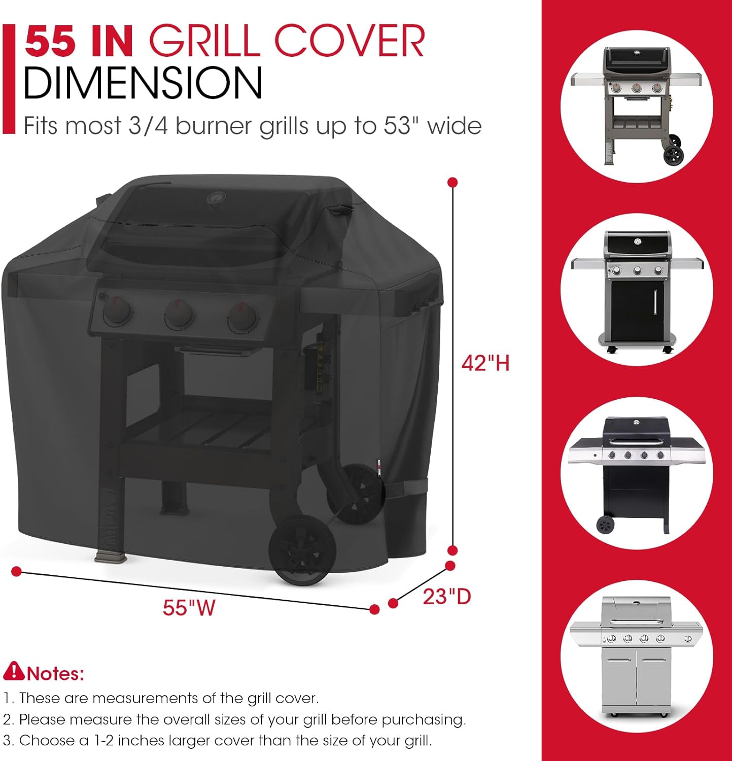 Unicook 55 Inch Grill Cover for Outdoor Grill, Heavy Duty Waterproof