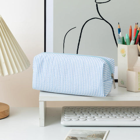 Cute Pencil Case Capacity Pencil Pouch Aesthetic Pen Bag Office Stationery Organizer Simple Sturdy Multifunctional Cosmetic Pouch (Light blue)