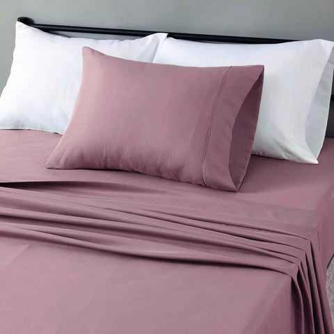Amazon Basics Lightweight Super Soft Breathable Wrinkle-Free Microfiber 3-Piece Bed Sheet Set, Twin XL, Rose, Solid