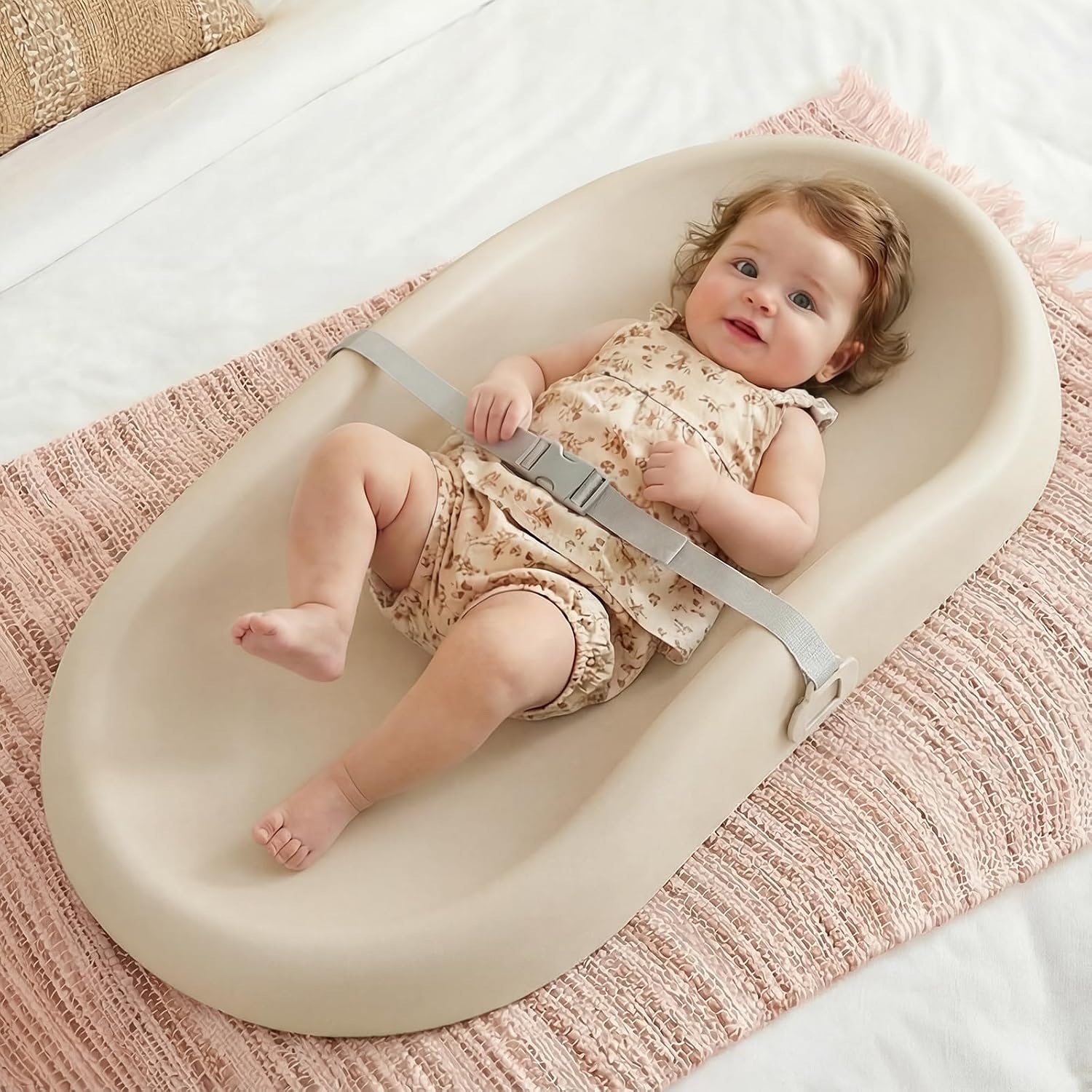 Mallify Baby Changing Pad with Waterproof and Non-Toxic Surface, Changing Table Pad with Adjustable Safety Belt, Easy-Clean & Portable Changing Pad for Dresser(Beige)