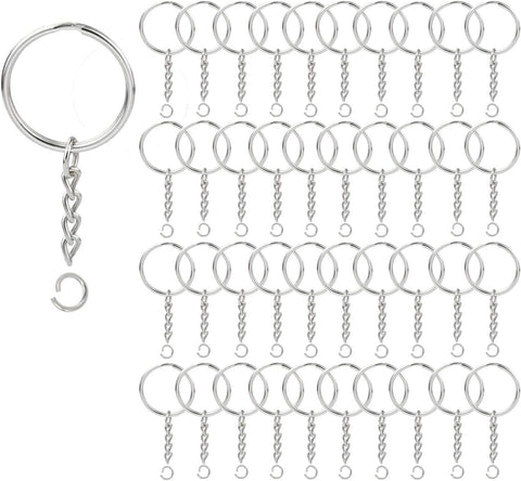 100Pcs Key Ring with Chain and Open Jump,1 inch Split Round Keychain Rings