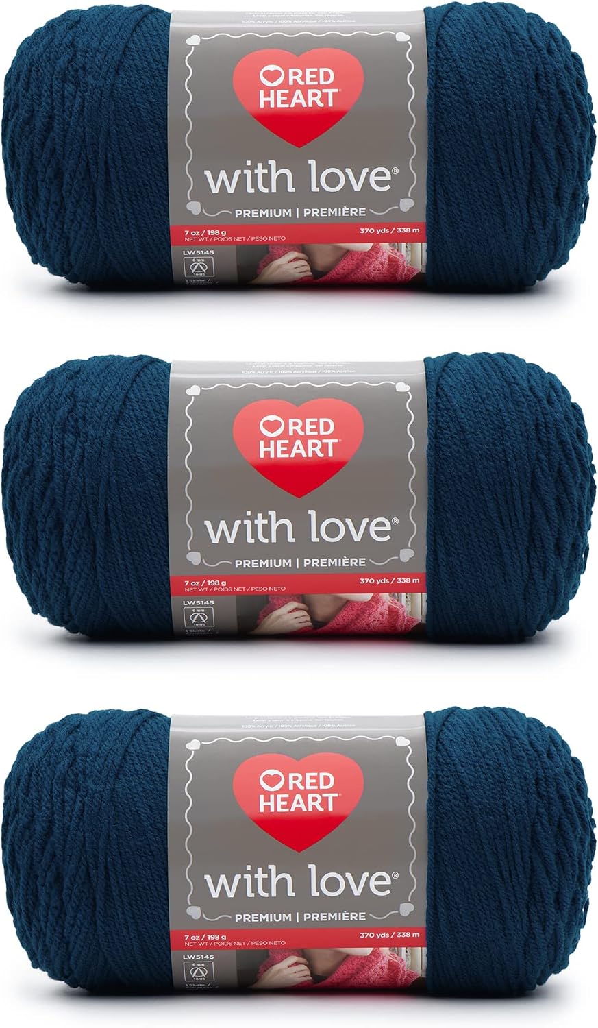Red Heart with Love Acrylic Yarn for Crocheting, Peacock, 3-Pack