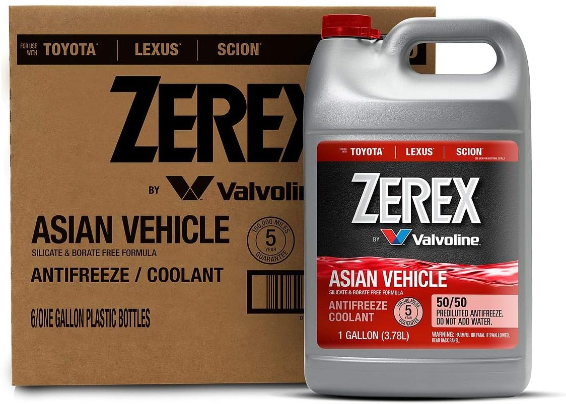 Zerex Asian Vehicle Red Silicate and Borate Free 50/50 Prediluted Ready-to-Use Antifreeze/Coolant 1 GA, Case of 6