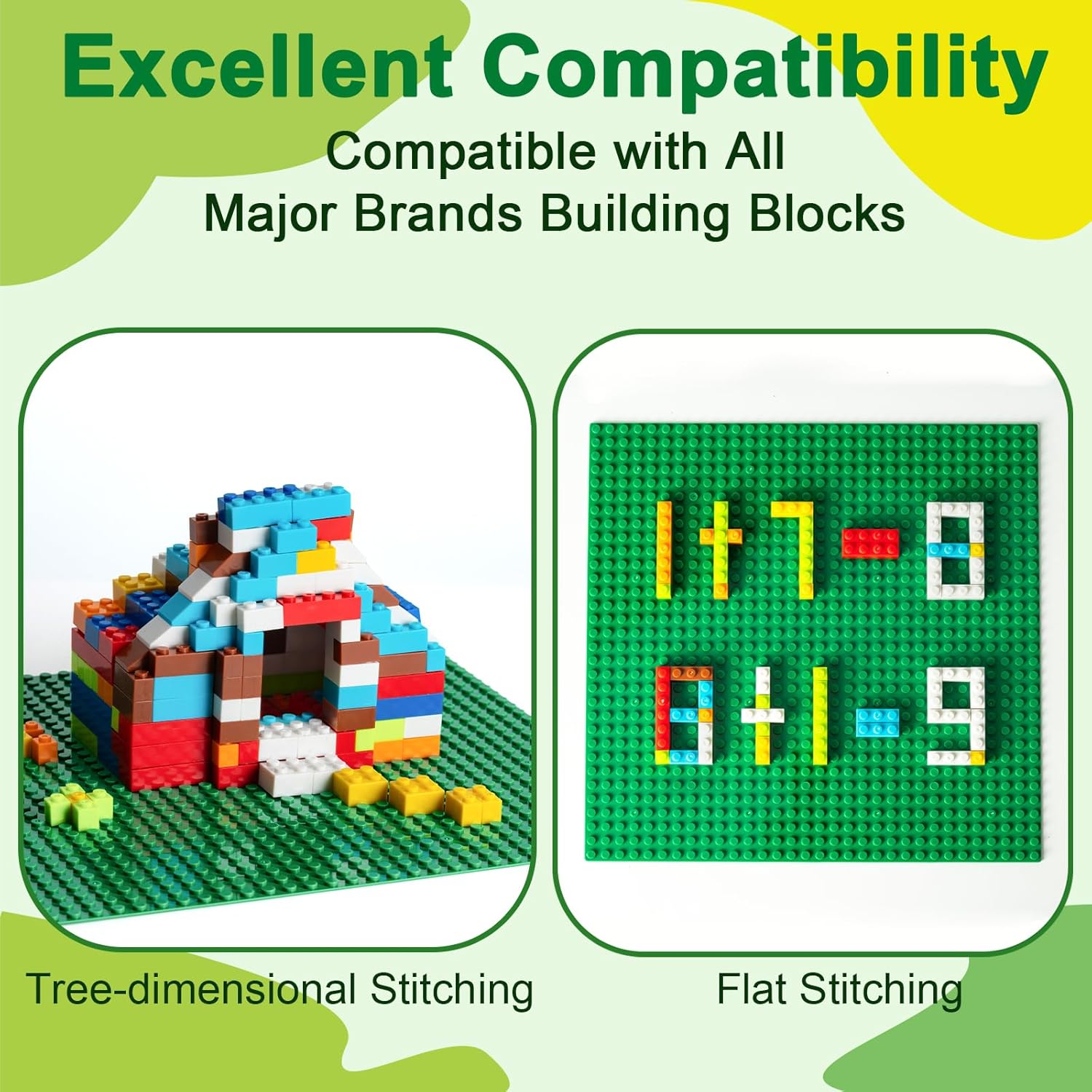 4 Pack Classic Baseplates, Building Plates for Building Bricks, Green