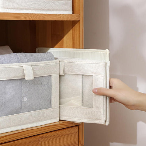 Linen Closet Organizers And Storage, 6 Pack Closet Storage Bins Linen Closet Baskets for Closet Organization Foldable Closet Organizer Bins with Clear Window For Organizing Clothing, Jeans, Shelves