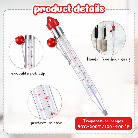 Photect 1 Pcs Candy Thermometer with Pot Clip 8", Red