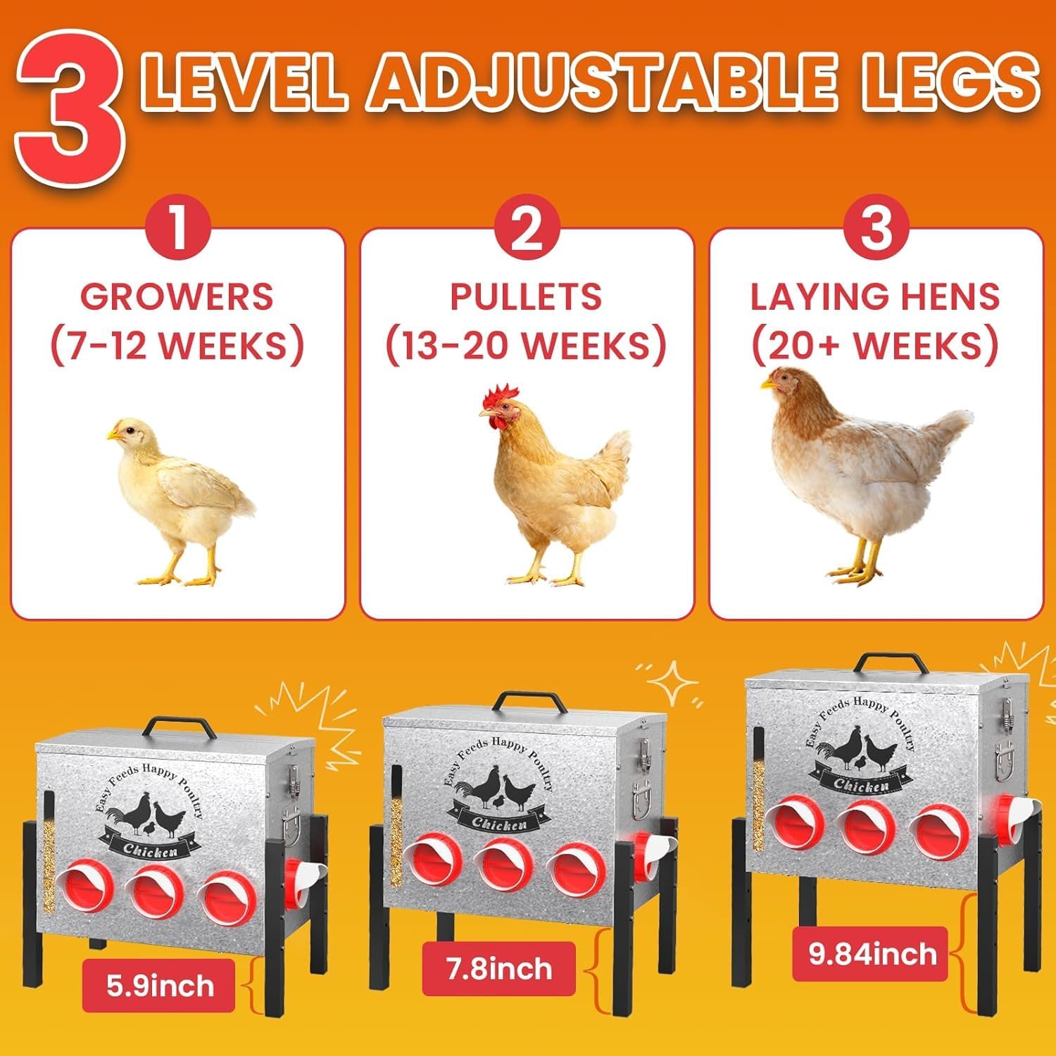 10-Gal Metal Automatic Chicken Feeder with 8 Feeding Ports
