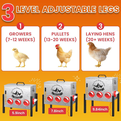 10-Gal Metal Automatic Chicken Feeder with 8 Feeding Ports