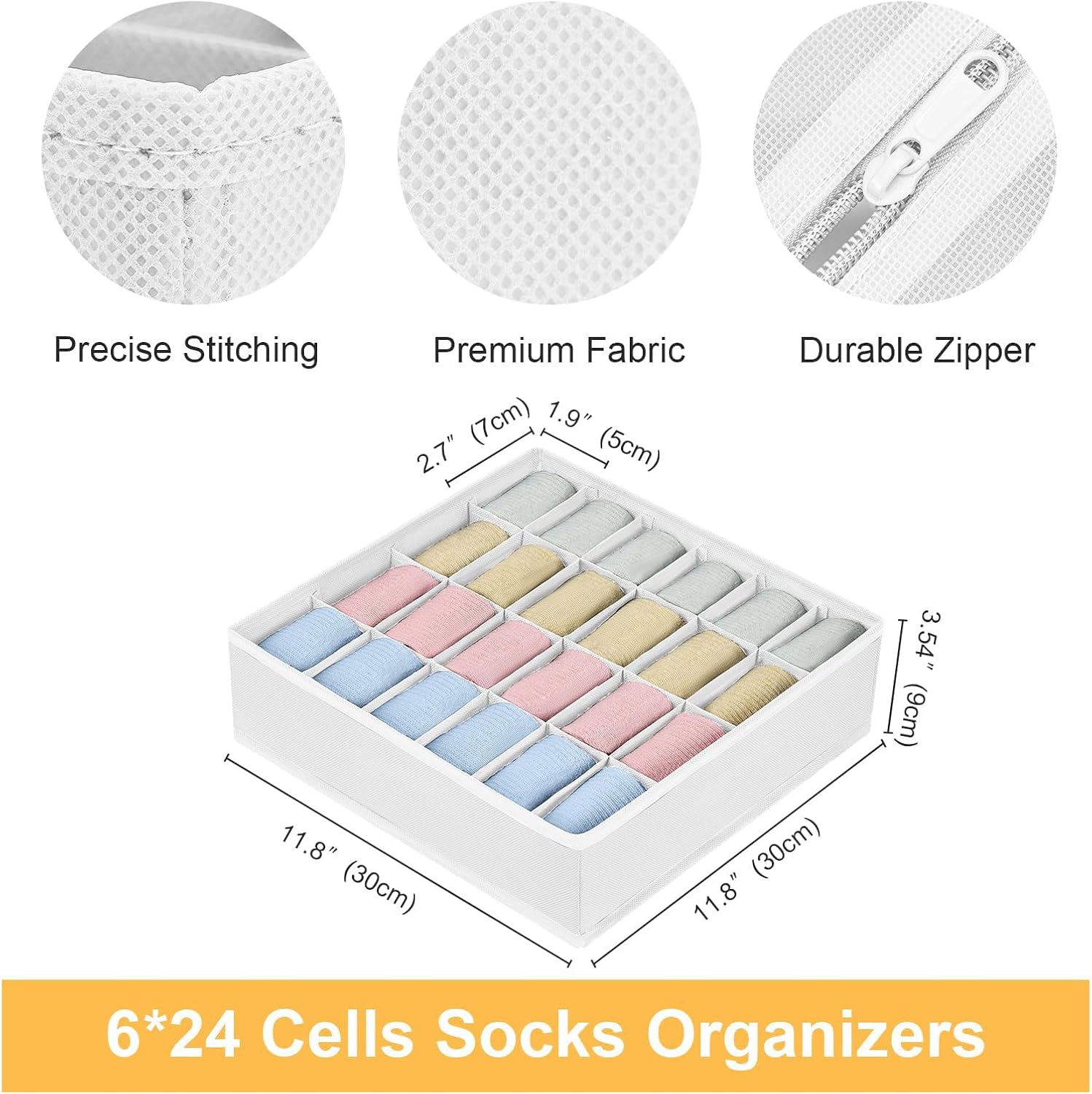 Joyoldelf Sock Organizer Drawer Organizer - Underwear Organizer, 24 Cell Collapsible Closet Organizers and Storage Sock Holders Organizers for Storing Socks, Ties, Belts 6 Pack White