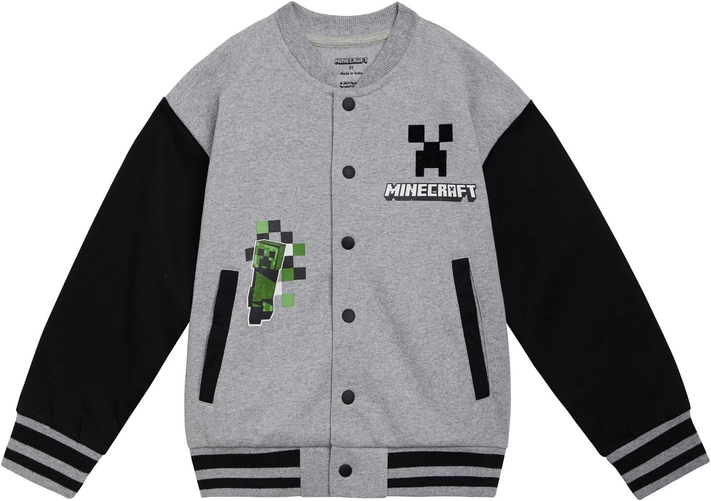 Minecraft Fleece Varsity Bomber Jacket and Jogger Pants Outfit Set Little Kid to Big Kid Sizes (4-18-20)