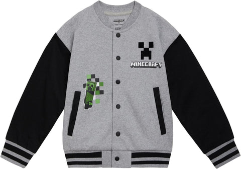 Minecraft Fleece Varsity Bomber Jacket and Jogger Pants Outfit Set Little Kid to Big Kid Sizes (4-18-20)