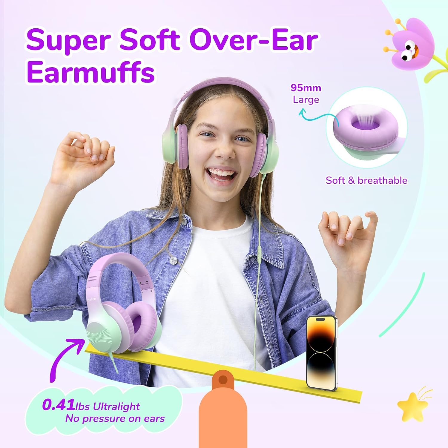 EarFun K3 Kids Headphones, Wired Kids Headphones with Mic for School/Travel