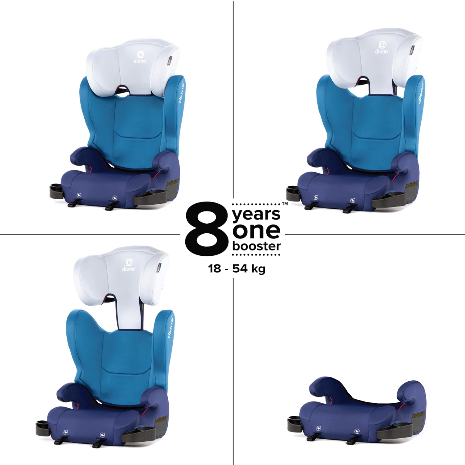 Diono Cambria 2 XL, Dual Latch Connectors, 2-in-1 Belt Positioning Booster Seat, High-Back to Backless Booster, Space and Room to Grow, 7 Headrest Positions, 8 Years 1 Booster Seat, Blue