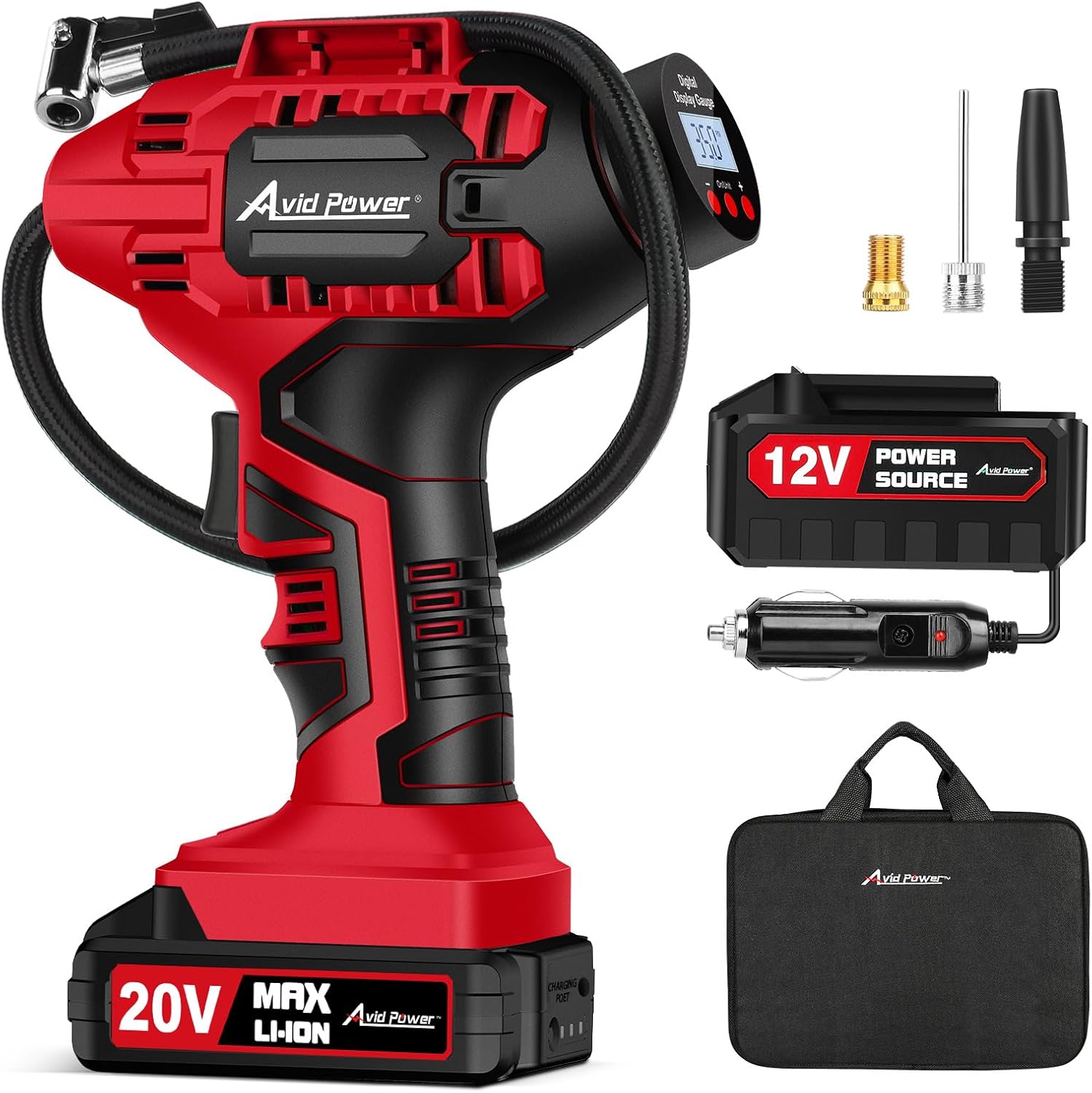 AVID POWER Cordless Tire Inflator Portable Air Compressor 20V Battery Pump