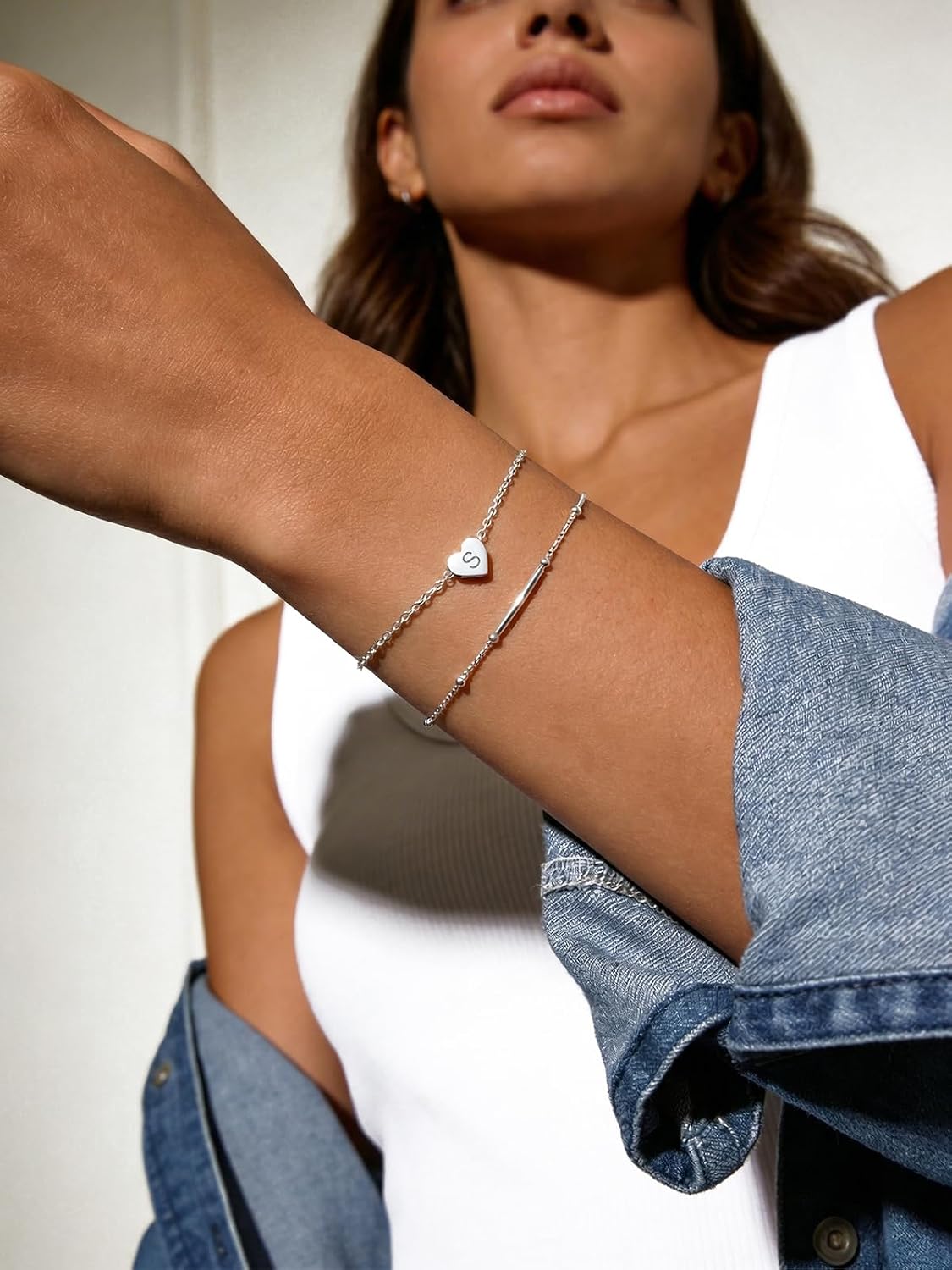 Silvora Initial Bracelets for Women Sterling Silver Heart Bracelet Personalized Hypoallergenic 925 Silver Bracelet Cute Dainty Charm Womens Trendy Jewelry Hypoallergenic