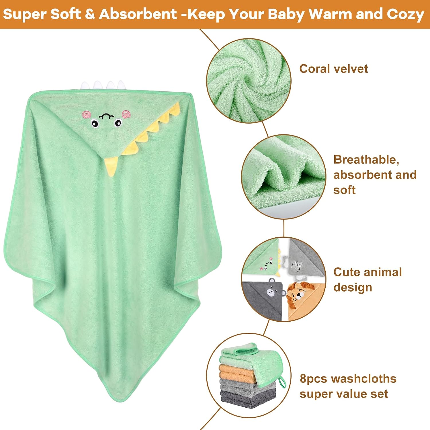 12 PCS Baby Bath Towels Set, Baby Towels for Newborn Bath Essentials