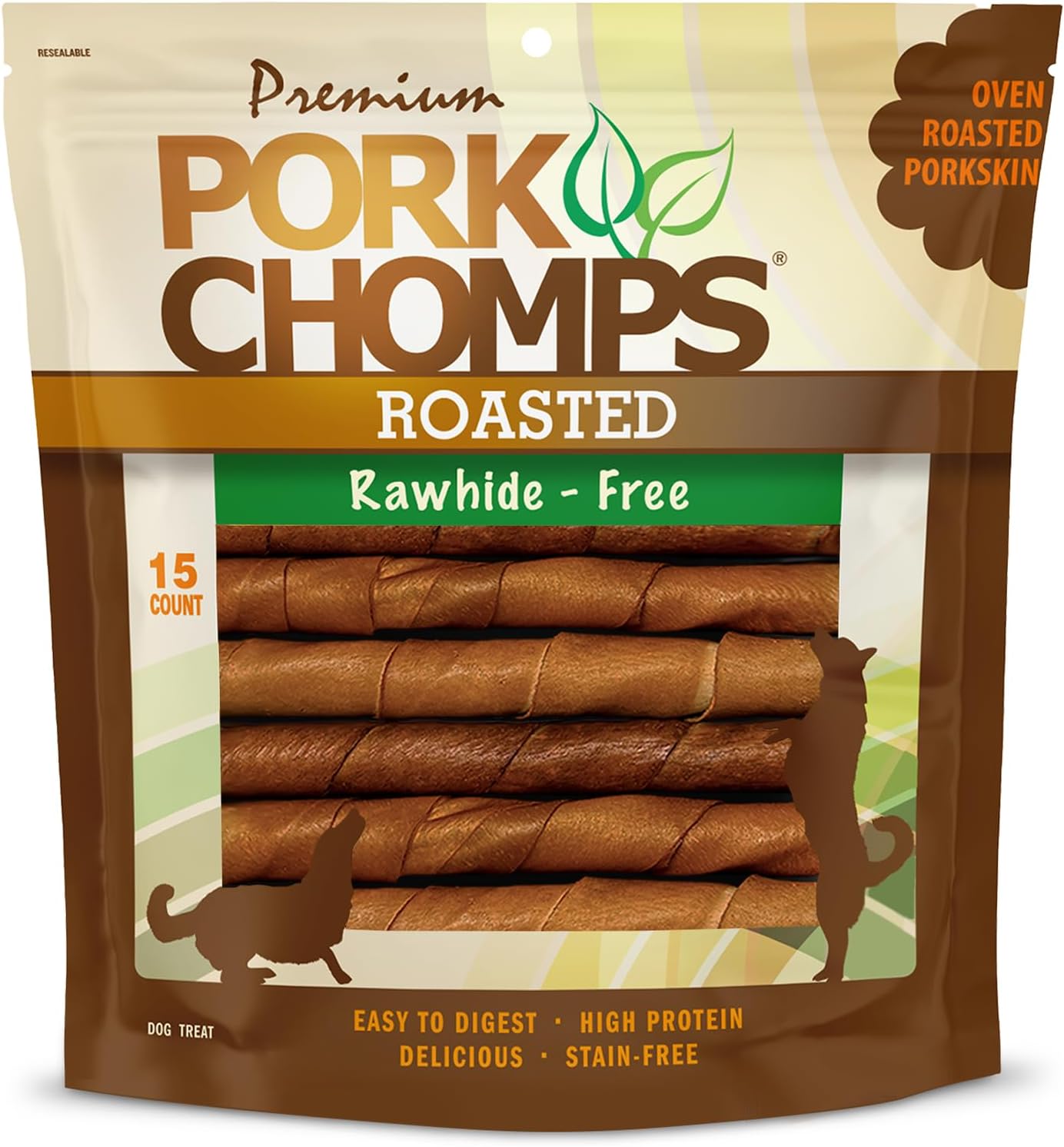 Pork Chomps Roasted Pork Skin Dog Chew 6in Twists 15ct