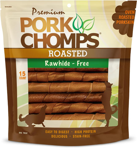 Pork Chomps Roasted Pork Skin Dog Chew 6in Twists 15ct