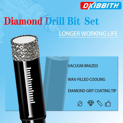 DKIBBITH 7 Pack Dry Diamond Drill Bits & Tile Drill Bits Set for Ceramic, Porcelain, Marble, Granite, Stone, Glass - Round Shank 3/16", 1/4"(x2), 5/16", 3/8", 1/2"+1 Pack Drill Bit 1/4"