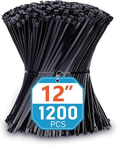 Zip Ties 12 inch (1200 Pack), Black, 50lbs Tensile Strength, UV Resistant Cable Ties for indoor and outdoor by Karoka