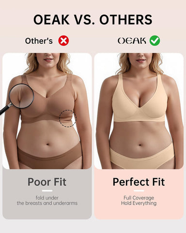 OEAK Womens Jelly Bras Wireless Deep V Comfy Push Up Tshirt Bras 3XL+ Beige
