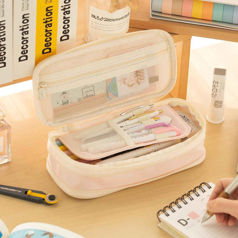 EASTHILL Big Capacity Pencil Case Large Pencil Pouch Stationery Pen Bag for Teen Girls-Pink