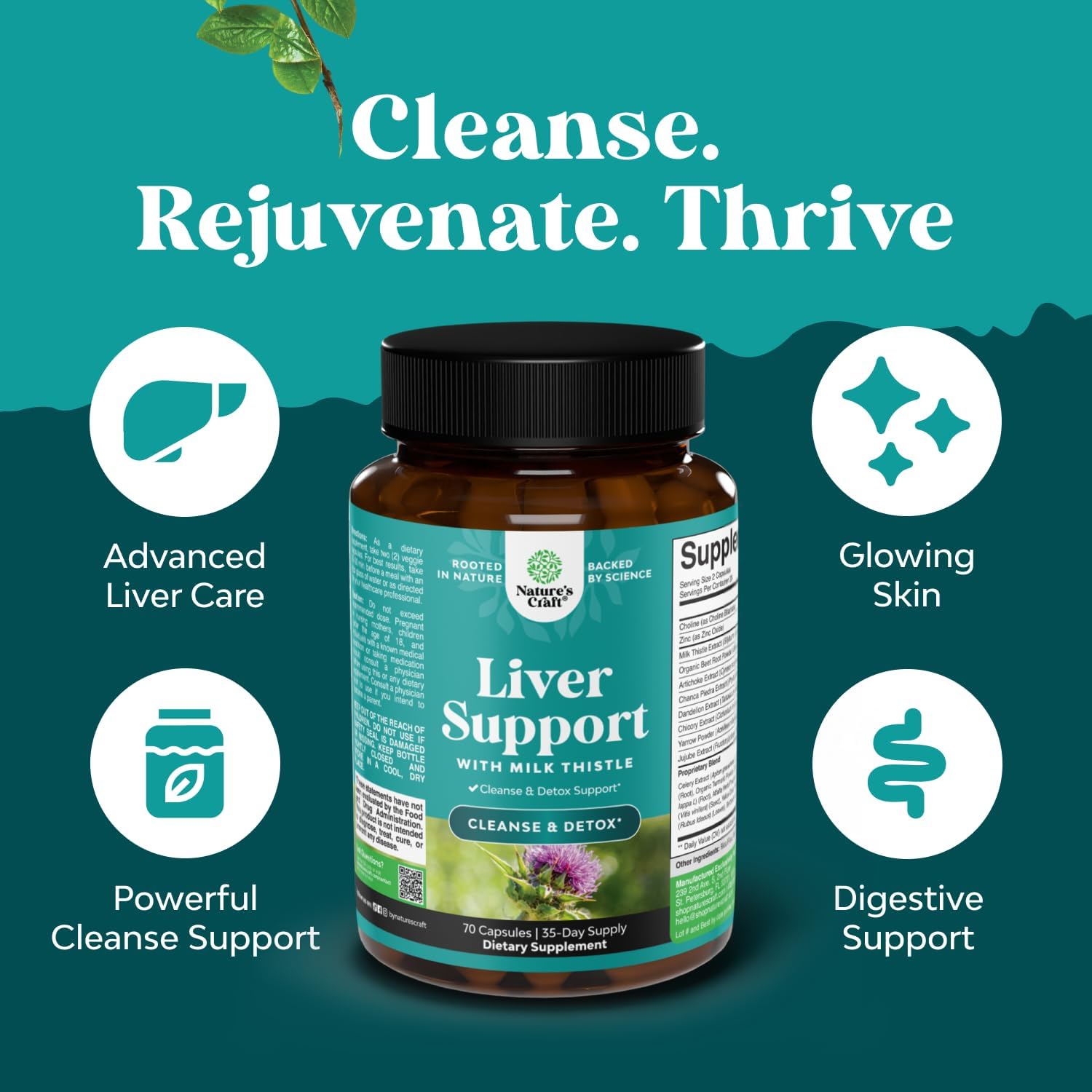 Liver Cleanse Support - Milk Thistle Supplement with Choline - 70 Count