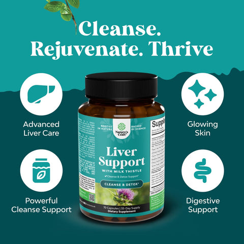 Liver Cleanse Support - Milk Thistle Supplement with Choline - 70 Count