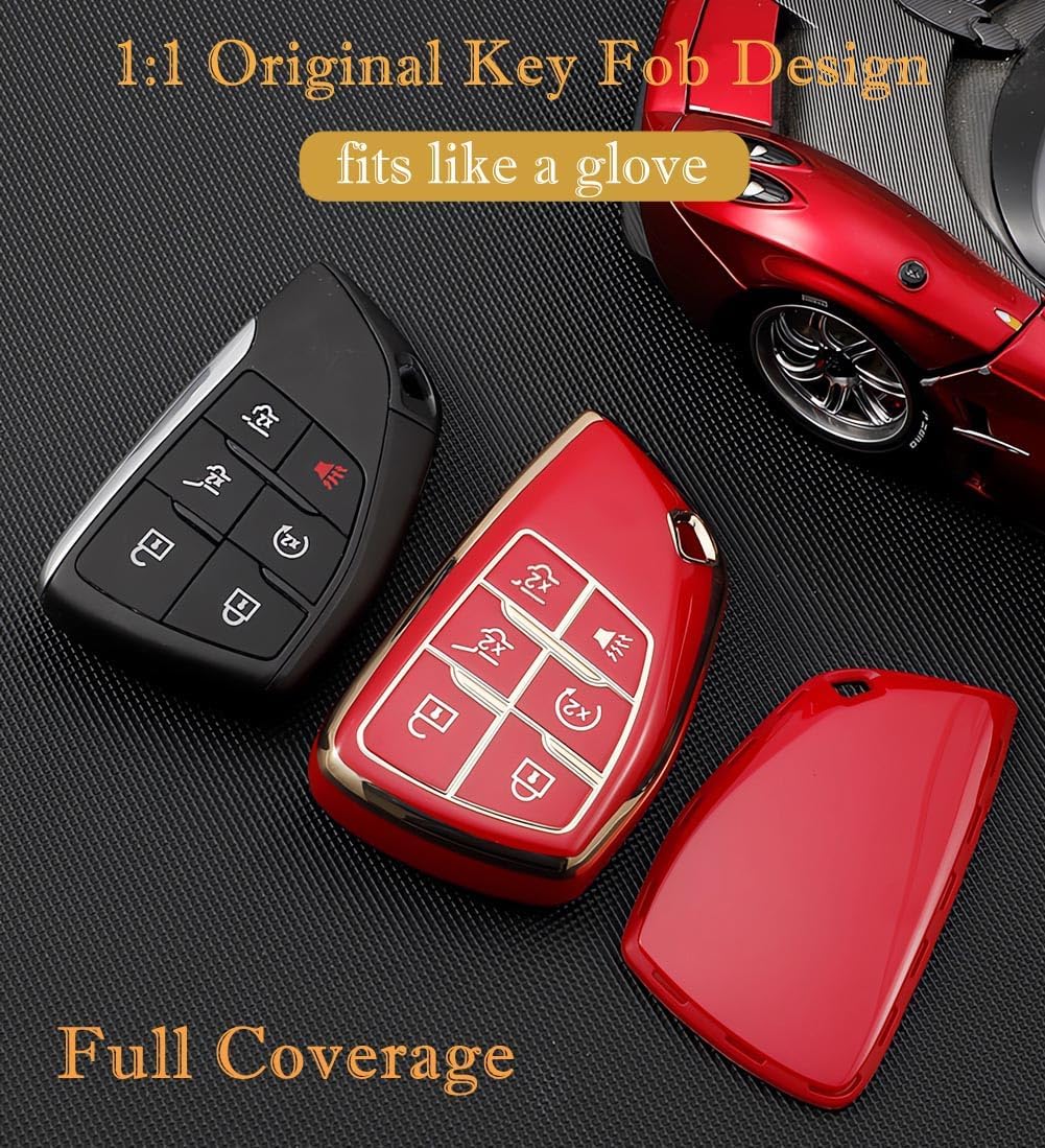 Key Fob Cover for Chevy GMC with Keychain, Tahoe Suburban Equinox Traverse Yukon Denali Terrain Buick Envision Premium Soft TPU Case (6 Buttons Ivory)