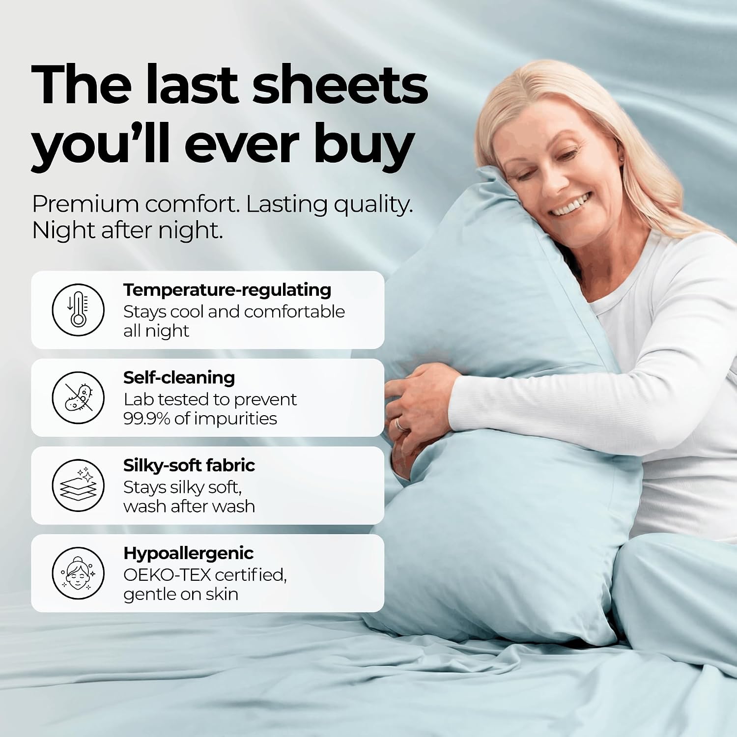Silvery Silver Infused Bed Sheets Set - Ultra-Soft Temperature-Regulating Fabric with Self-Cleaning Technology™ that Stays Fresh 3X Longer for Hygienic Sleep