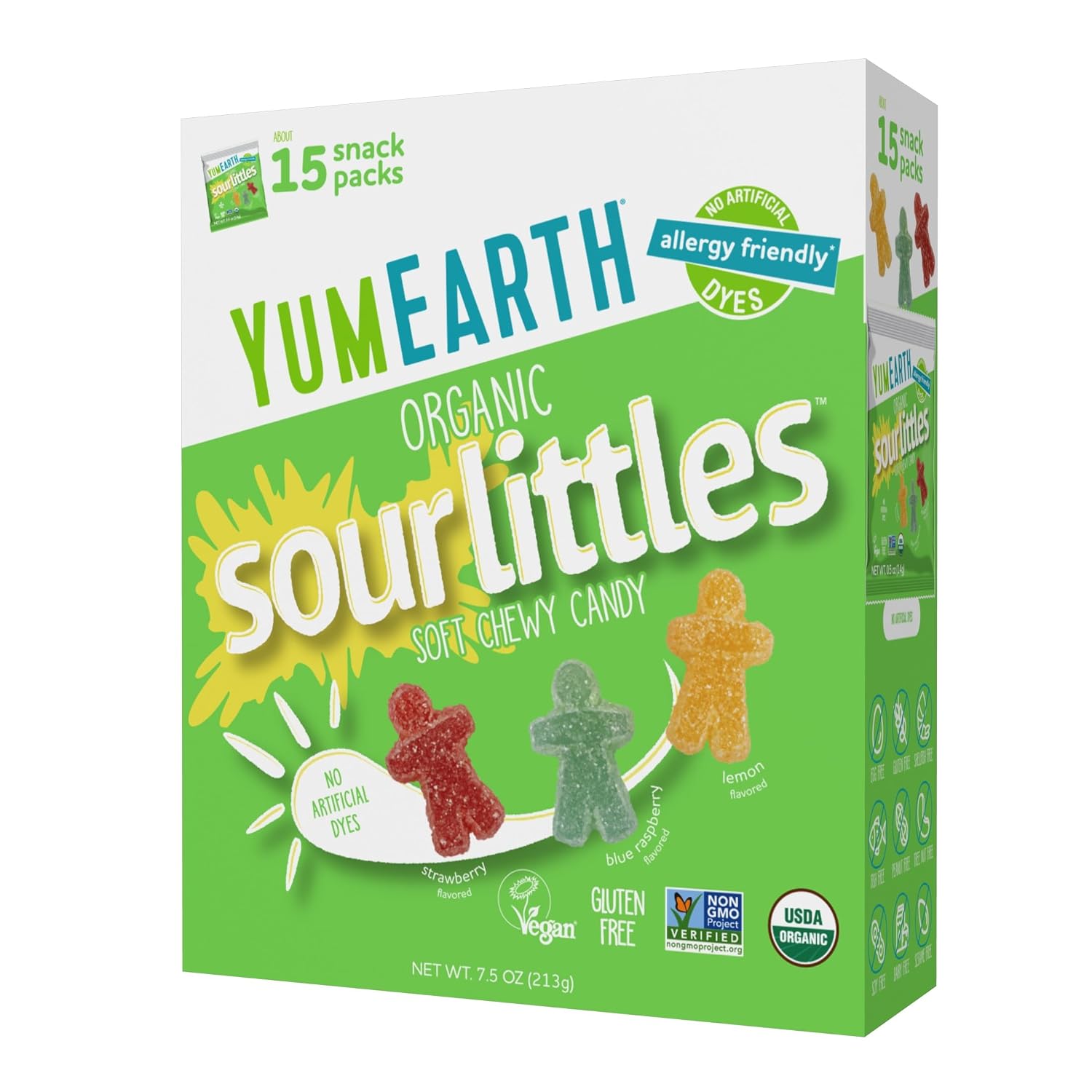 YumEarth Organic Sour Littles Chewy Candy, 0.5oz Snack Packs (Box of 15)