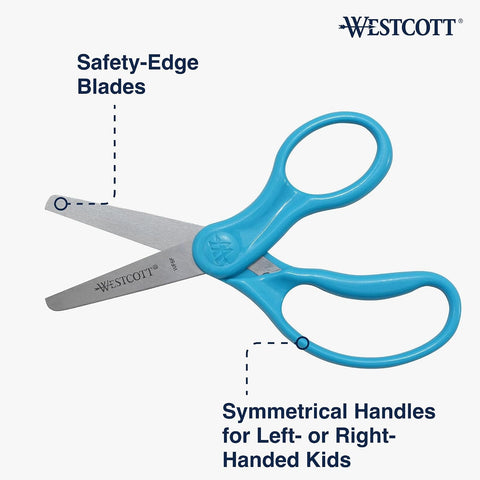 Westcott 15968 Right- and Left-Handed Scissors, Classic Kids' Scissors, Back to School, Classroom Supplies, Ages 4-8, 5-Inch Blunt Tip, Neon Blue