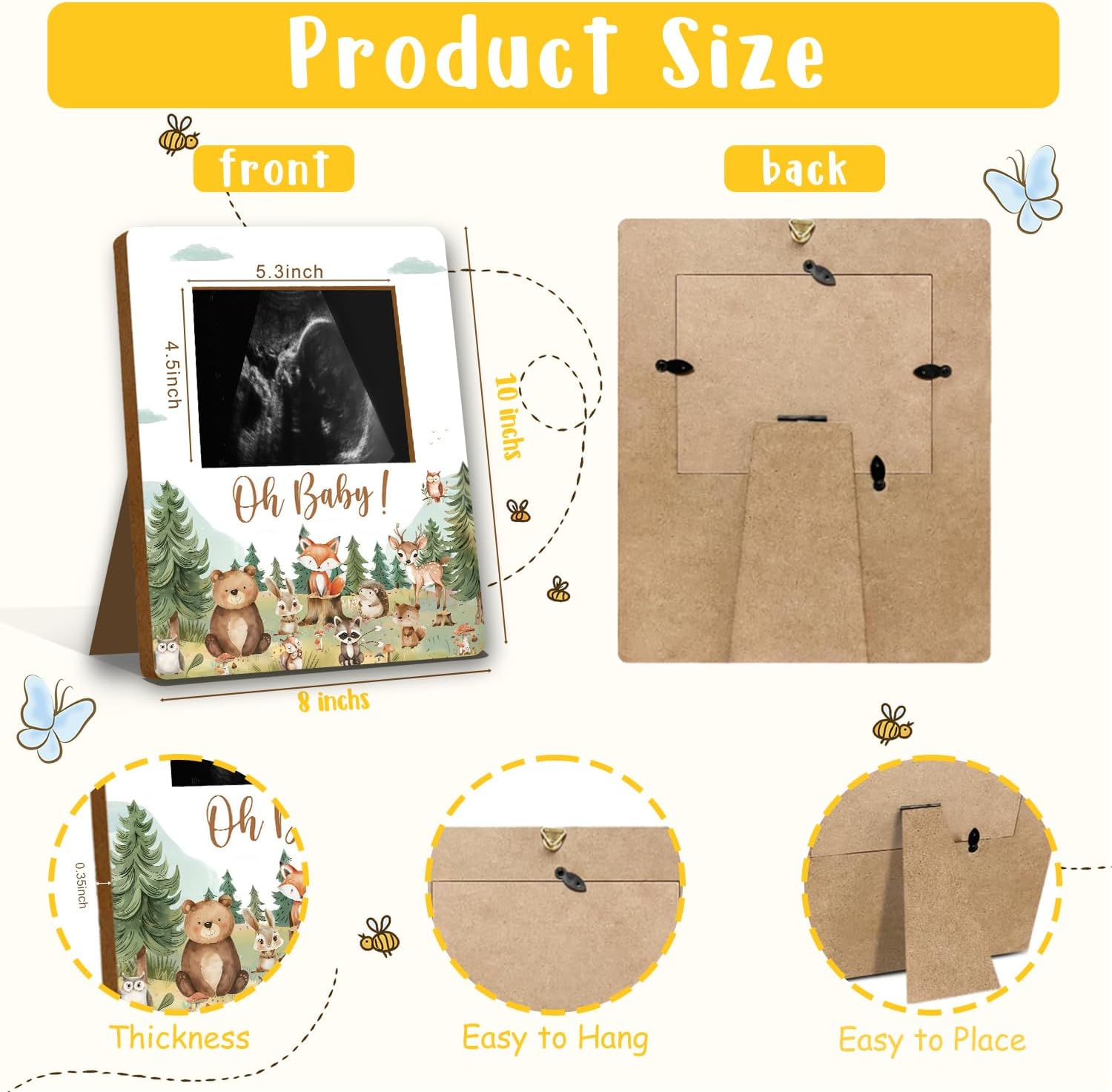 ALodr Woodland Baby Shower Decorations, Woodland Baby Shower Sign Picture Frame, Wild Animal Party Decor for Gender Reveal, Pregnancy Milestone Keepsake, Pregnancy Announcement Sonogram Photo Frames