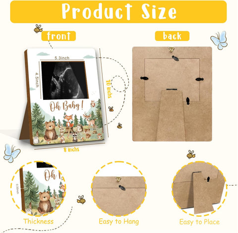 ALodr Woodland Baby Shower Decorations, Woodland Baby Shower Sign Picture Frame, Wild Animal Party Decor for Gender Reveal, Pregnancy Milestone Keepsake, Pregnancy Announcement Sonogram Photo Frames