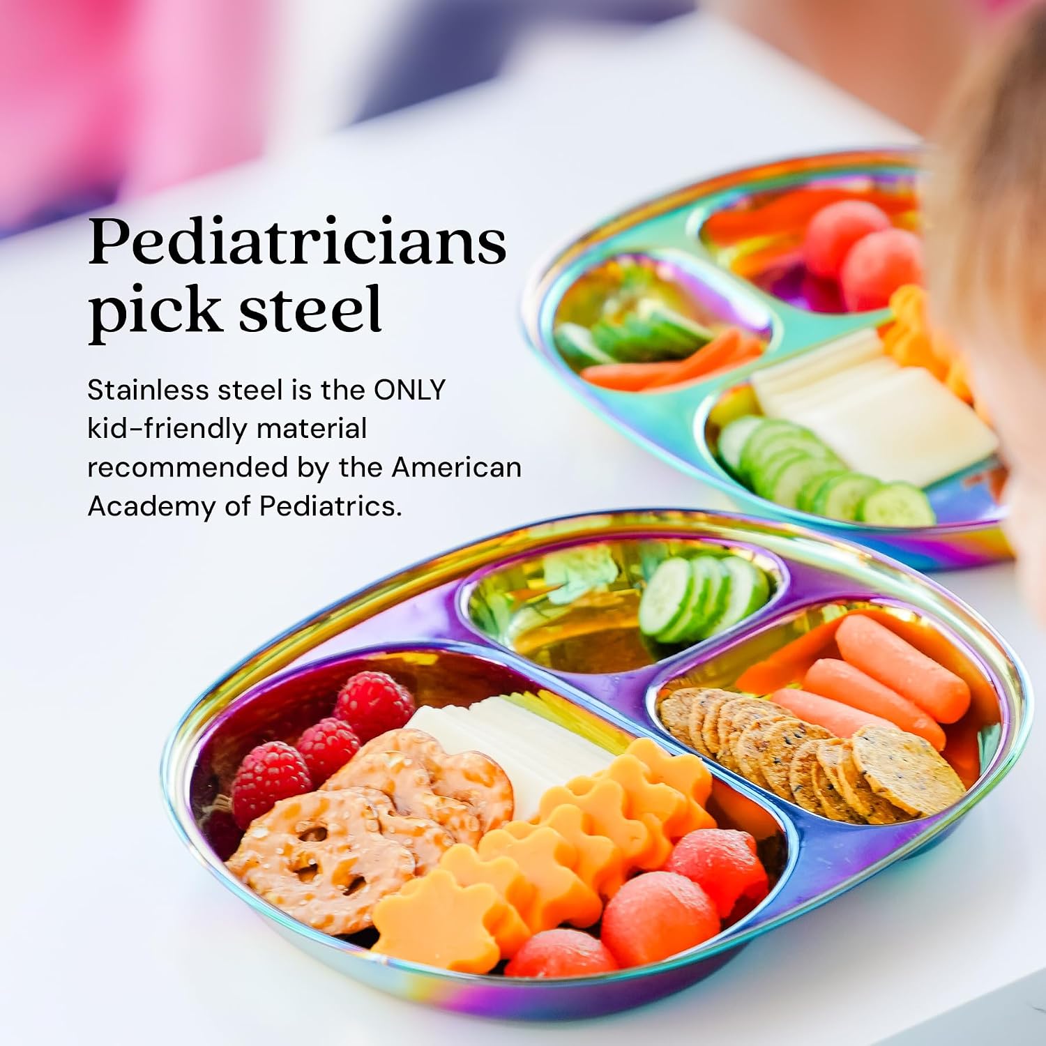 Ahimsa Stainless Steel Kids Divided Plates, Rainbow, 4 Plates