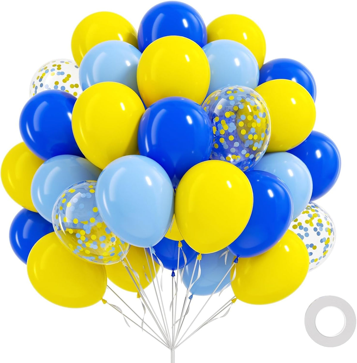 60pcs 12inch Blue and Yellow Balloons with Blue Yellow Confetti Balloons