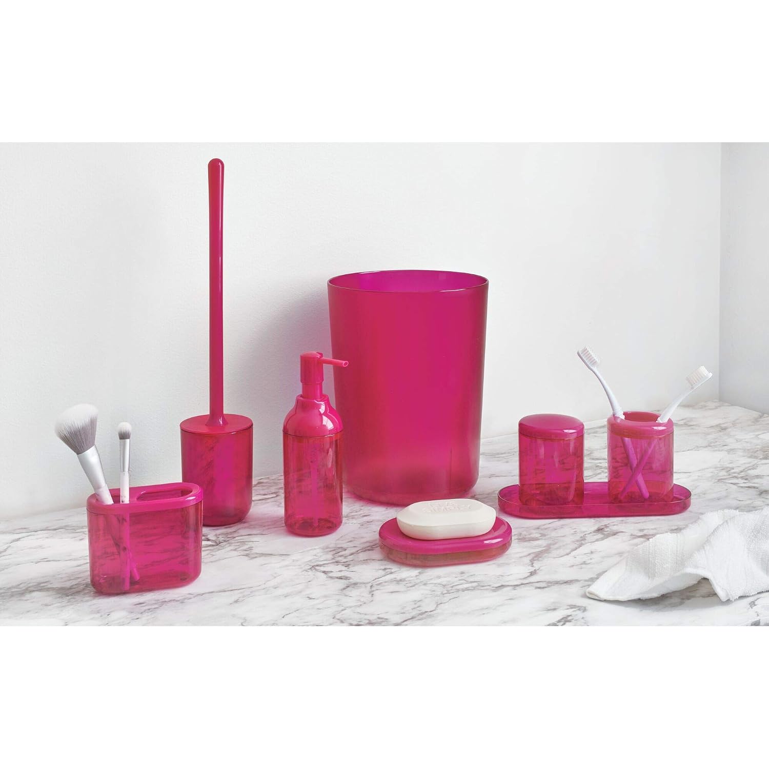 iDesign Round Plastic Trash Can for Bath, Bedroom, Office - The Finn Collection – 7.64" x 10", Magenta