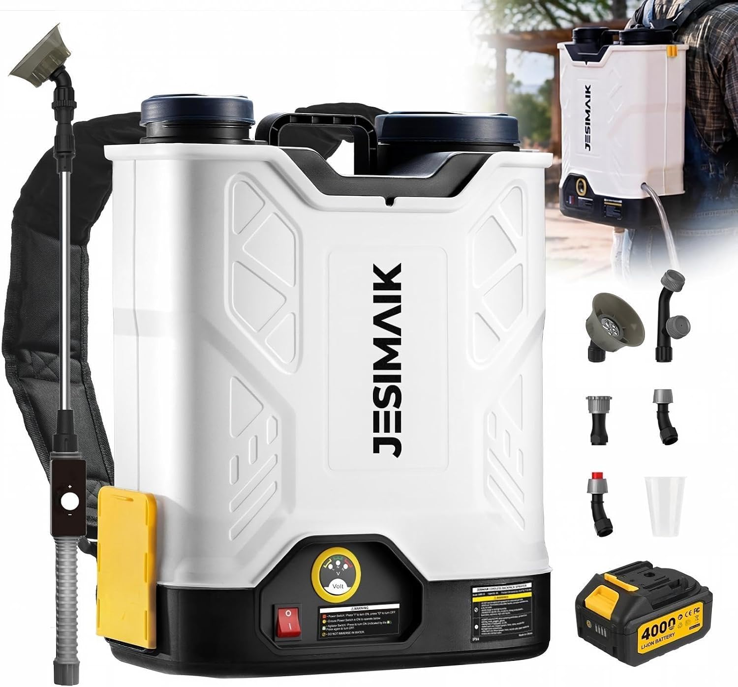 Battery Powered Backpack Sprayer 4.8 Gallon, 120 PSI Fingertip Pressure Control, Electric Weed Sprayer with 4.0Ah Battery & Charger, Telescopic Wand & 5 Nozzles for Lawn, Garden, Yard, Weed Killer