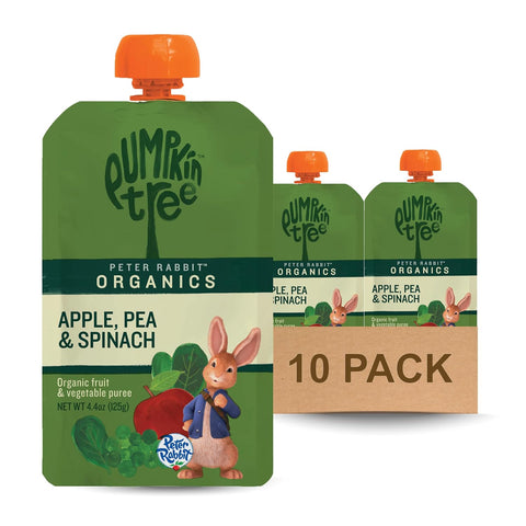 Pumpkin Tree Peter Rabbit Organics, Pea, Spinach and Apple Puree, 4.4-Ounce Pouches (Pack of 10)