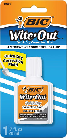 BIC Wite-Out Quick Dry Correction Fluid, 20mL, White, 1-Count Pack