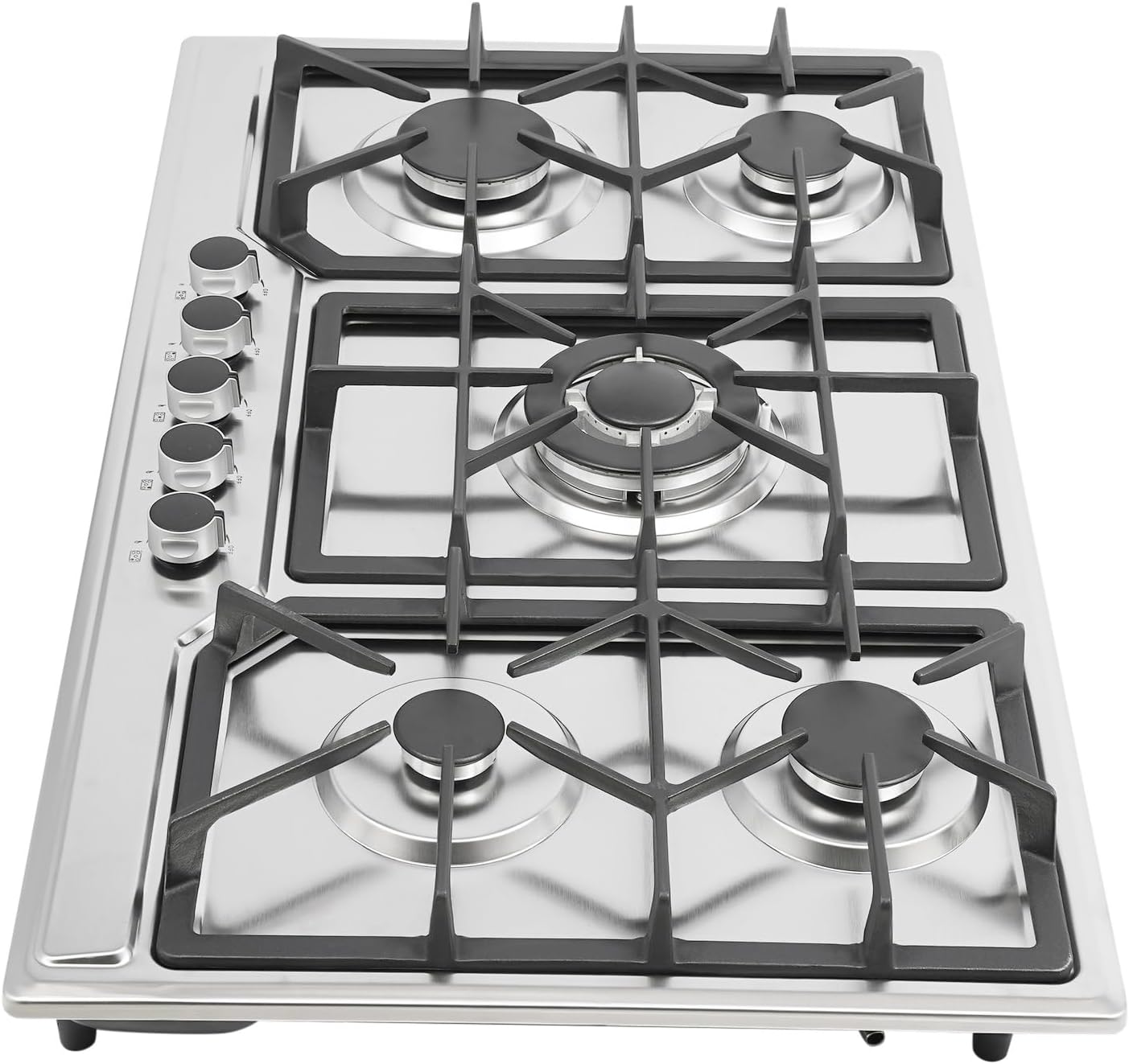 5 Burners Gas Cooktop, 34 Inch Built-in Gas Stove Top Stainless Steel LPG/NG Convertible Gas Hob with Flameout Protection for Camping, RV, Apartment