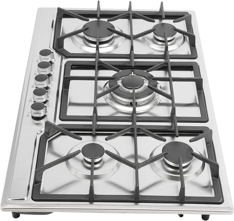 5 Burners Gas Cooktop, 34 Inch Built-in Gas Stove Top Stainless Steel LPG/NG Convertible Gas Hob with Flameout Protection for Camping, RV, Apartment