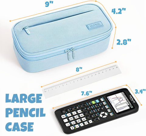 SUNEE Cute Pencil Case, Large Capacity Pencil Pouch, Big Storage Organizer for Stationery, Zipper Pen Bag, Back to School Supplies, Office Organizer Makeup Bag, for Teen Girl Boy Men Women, Blue