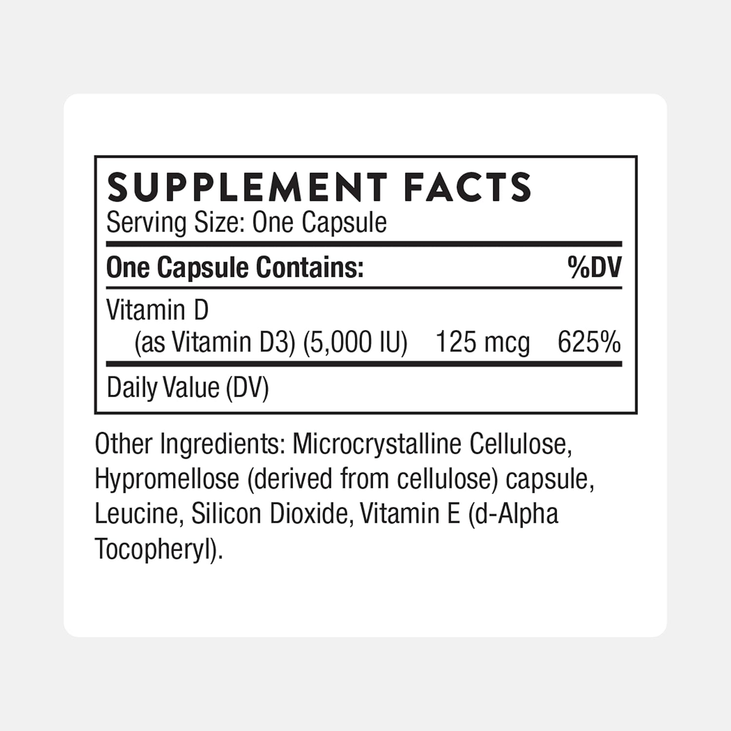 THORNE Vitamin D-5,000, Vitamin D3 Supplement, 5,000 IU, 60 Capsules